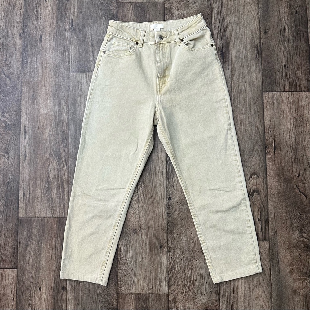 H & M Mom Jean High Waist Tapered Ankle Crop Beige Jeans Women’s Size 6